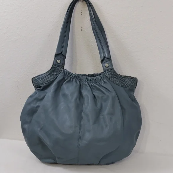 💥FINAL PRICE💥 Allison Scott Blue-Gray Pleated Leather Shoulder Bag - Picture 1 of 16
